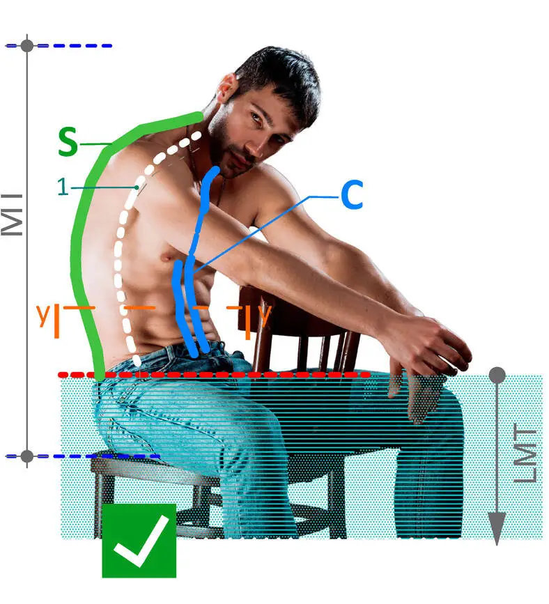 Safe bent sitting position - a person with proper muscle structure